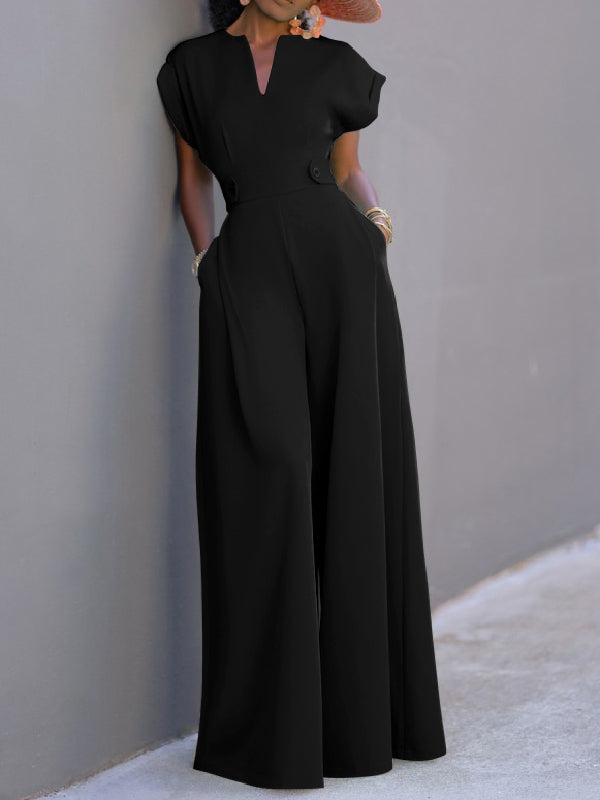 Urban Cap Sleeve Solid Color Wide Leg Jumpsuits