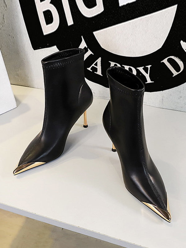 Pointed-Toe Split-Joint Boots Pumps