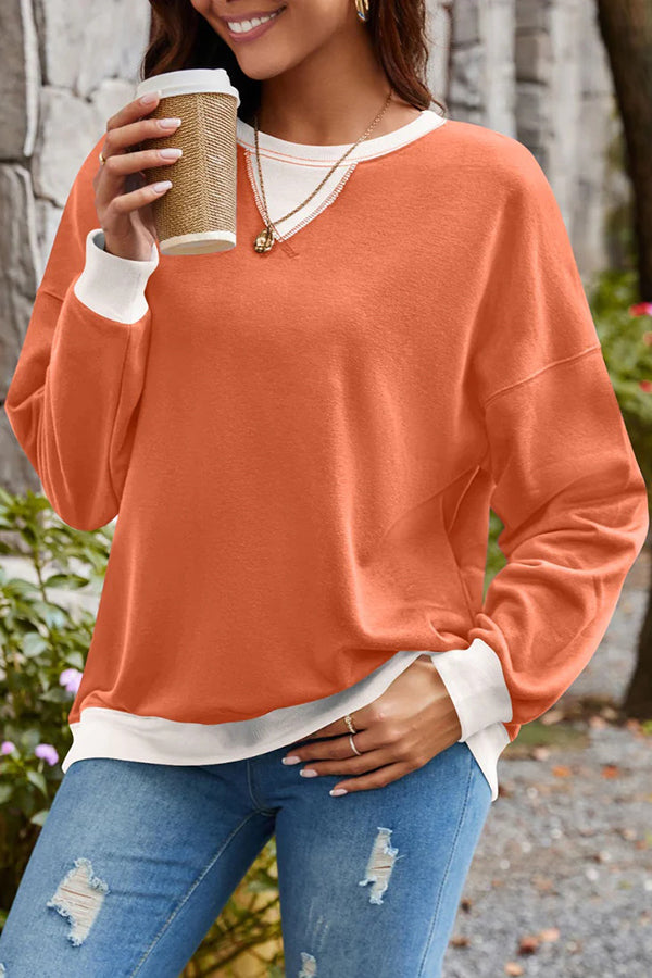 Stylishable Contrasting Color Loose Long-sleeved Relaxed Sweatshirt