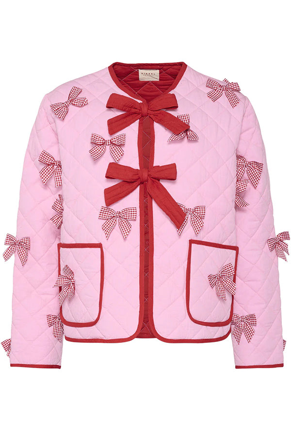 Lily Bow Embroidered Long-sleeve Lace-up Pockets Cotton Jacket