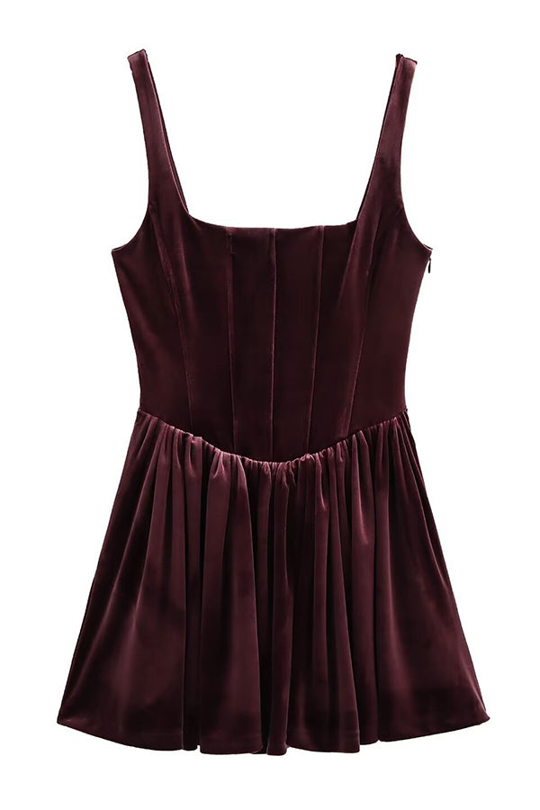 Solid Velvet Square Neck Slim Fit Mini Dress