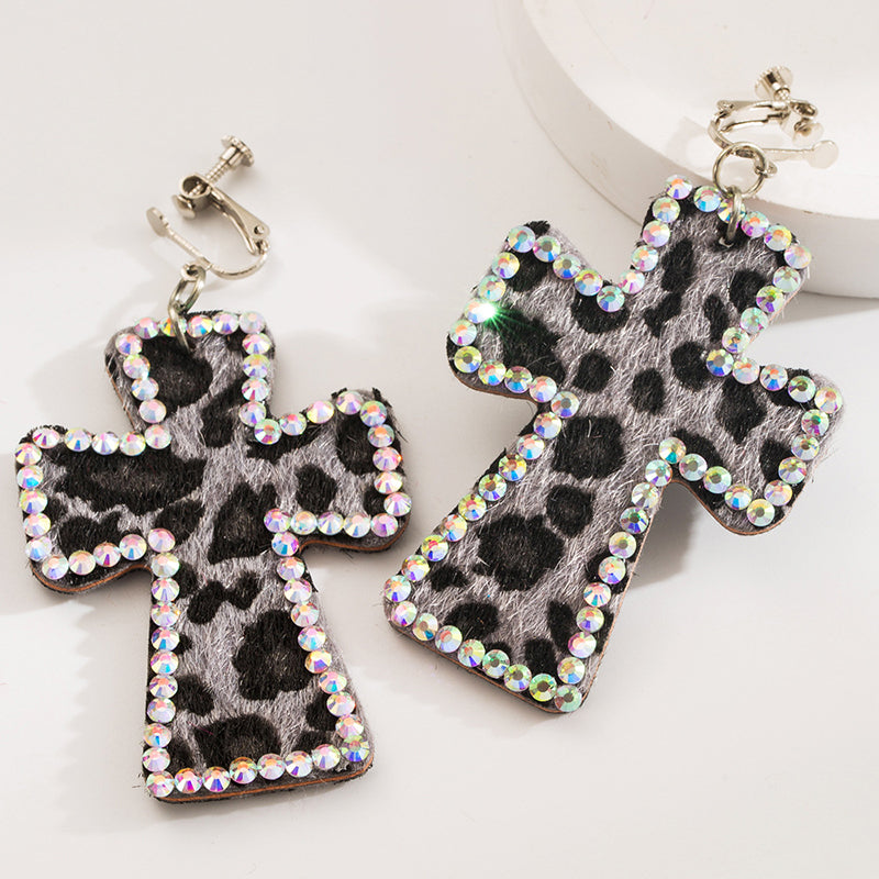 Exaggerated Cross Personality Leopard Print Earrings