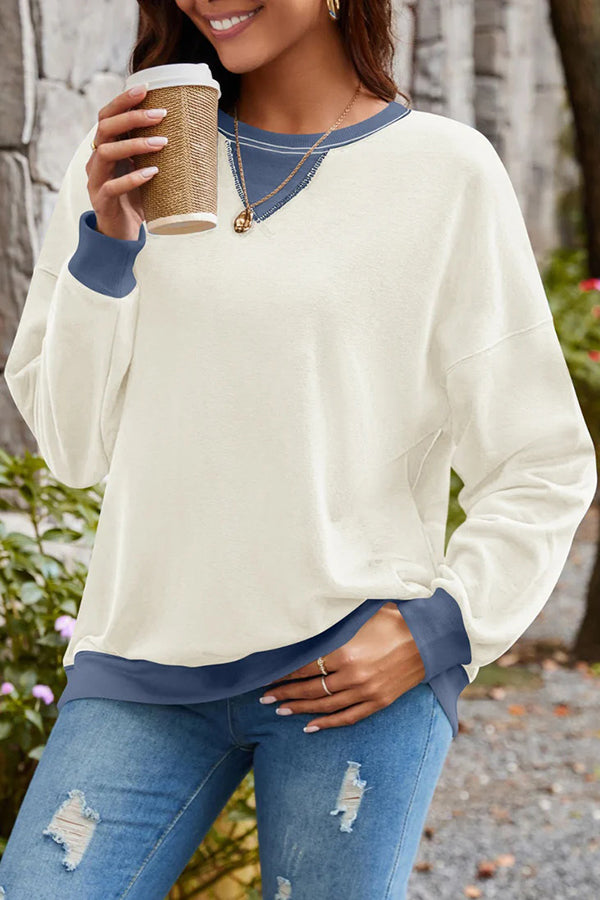 Stylishable Contrasting Color Loose Long-sleeved Relaxed Sweatshirt