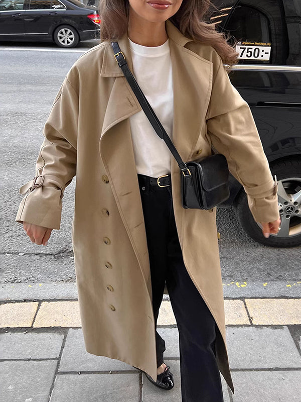 Long Sleeves Loose Split-Joint Lapel Outerwear Trench Coats