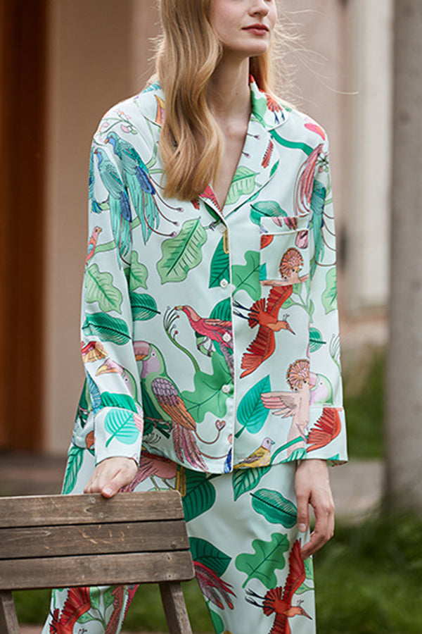 Parrot Print Home Long Sleeved Two-piece Set