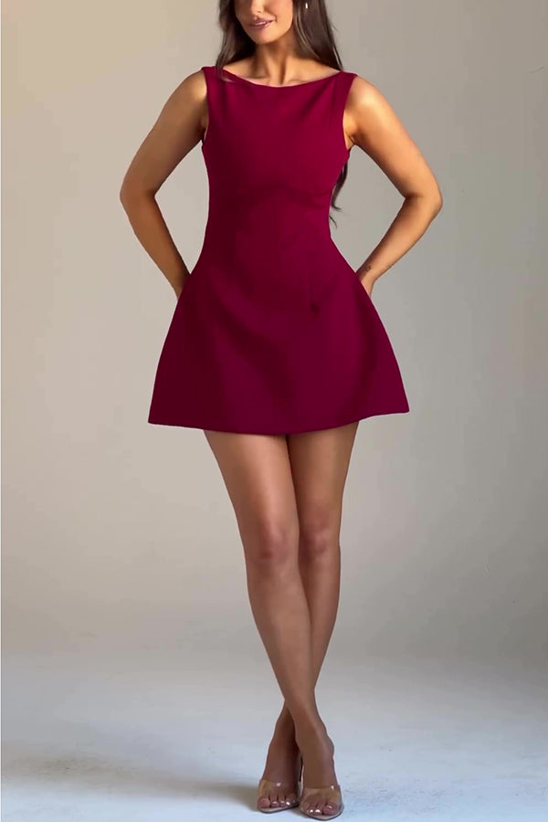 Cosmopolitan Chic High Neck Scoop Back Bubble-shaped Mini Dress