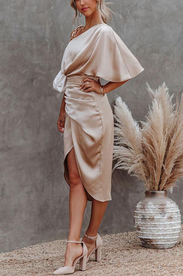 Glam Expectations One Shoulder Satin Drape Dress