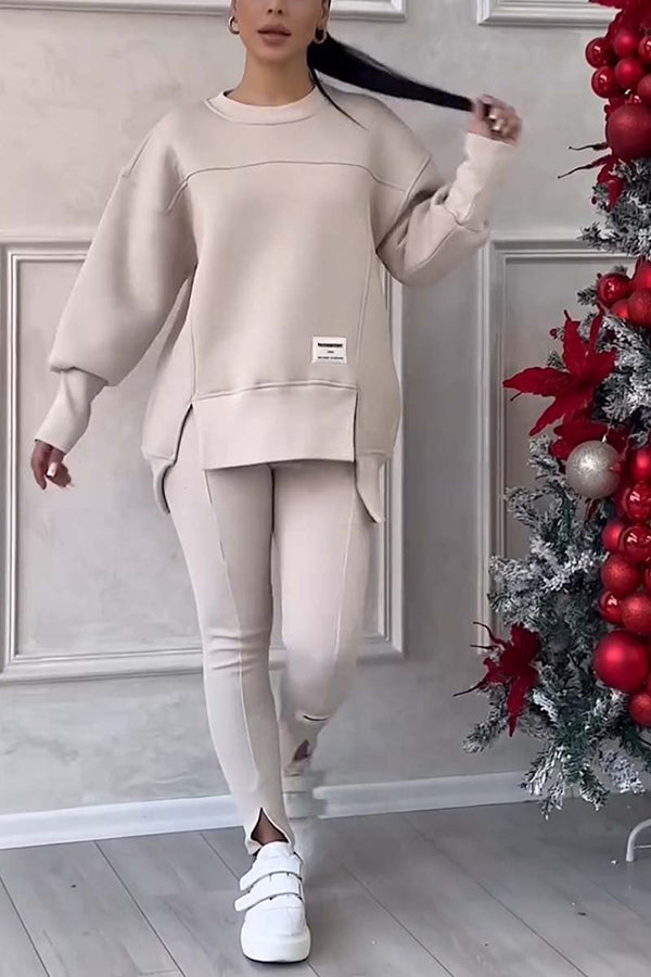 Stylishable Irregular Long-sleeved Sweatshirt and Elastic Waist Pants Set