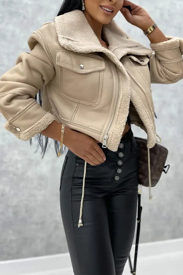 Stylish Lambswool Short Zipped Biker Jacket