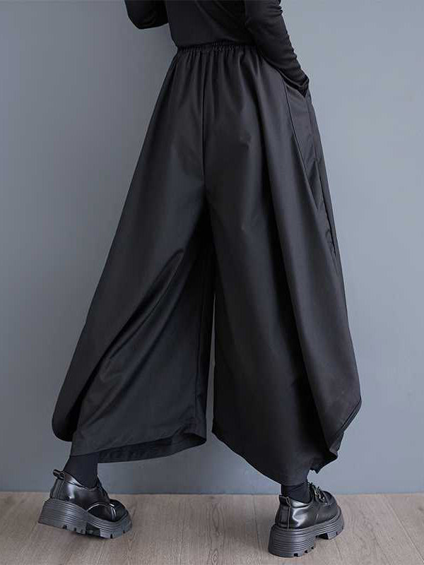 High Waisted Loose Drawstring Elasticity Pockets Solid Color Culotte Pants