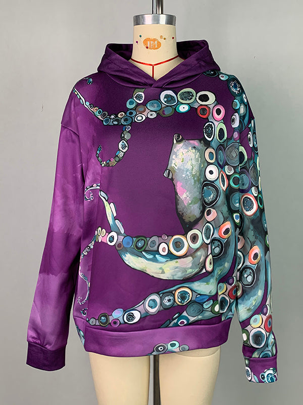 Long Sleeves Printed Hooded Hoodies Tops