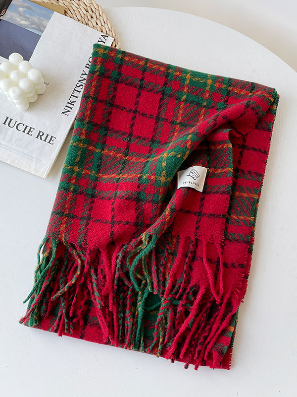 Plaid Tasseled Shawl&Scarf