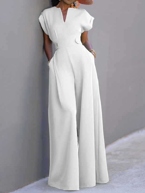 Urban Cap Sleeve Solid Color Wide Leg Jumpsuits