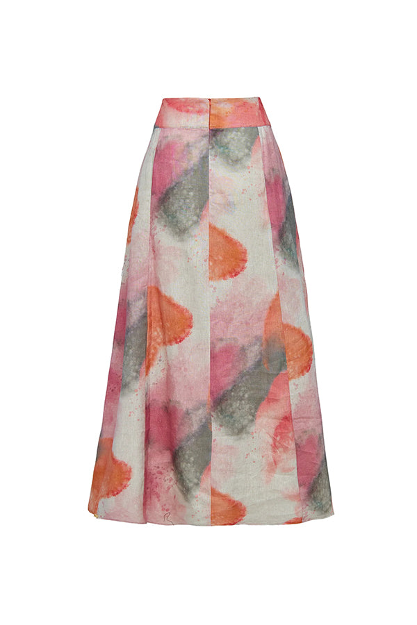 Laylin Wide Sleeve Shirt and Watercolor Print High Waist Drape Pockets Maxi Skirt Set