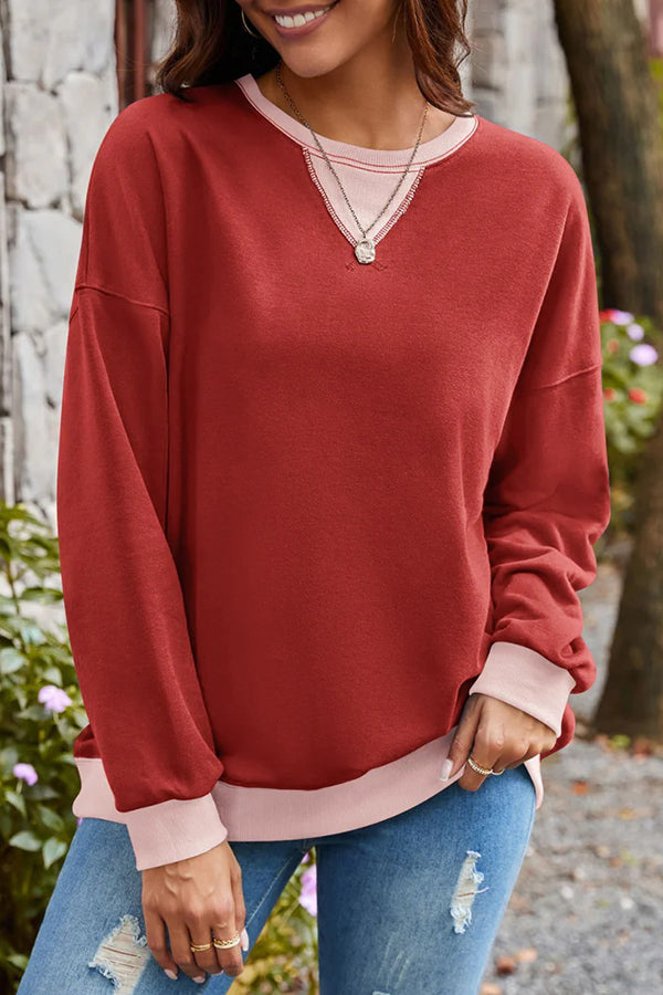 Stylishable Contrasting Color Loose Long-sleeved Relaxed Sweatshirt