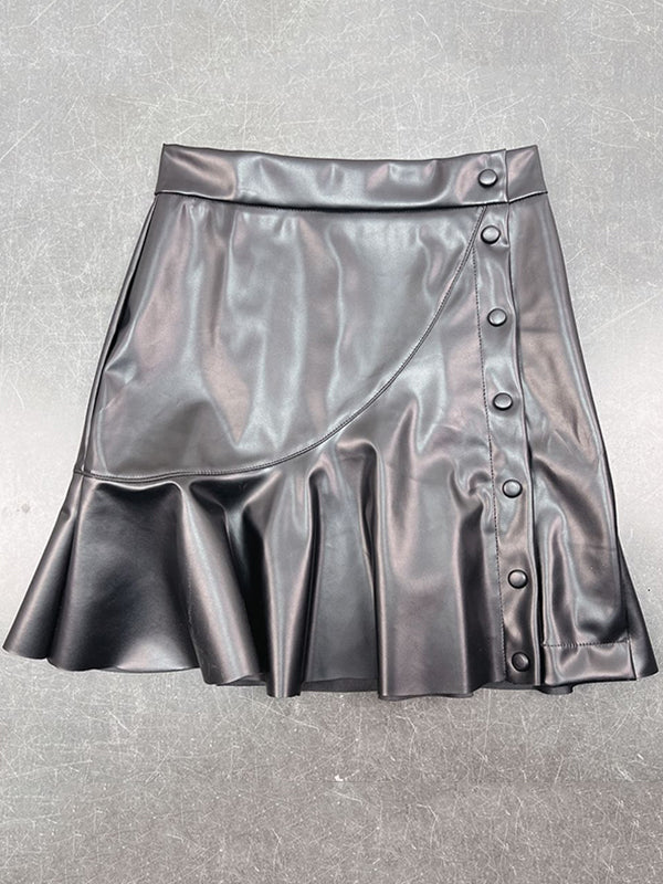 High Waisted Buttoned Ruffled Solid Color Split-Joint Skirts Bottoms