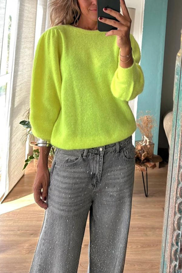 Bright Winter Day Woven Plain Wide Neck Relaxed Sweater