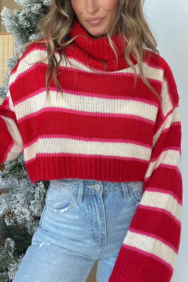 Fashion Striped Turtleneck Long Sleeve Loose Knit Sweater