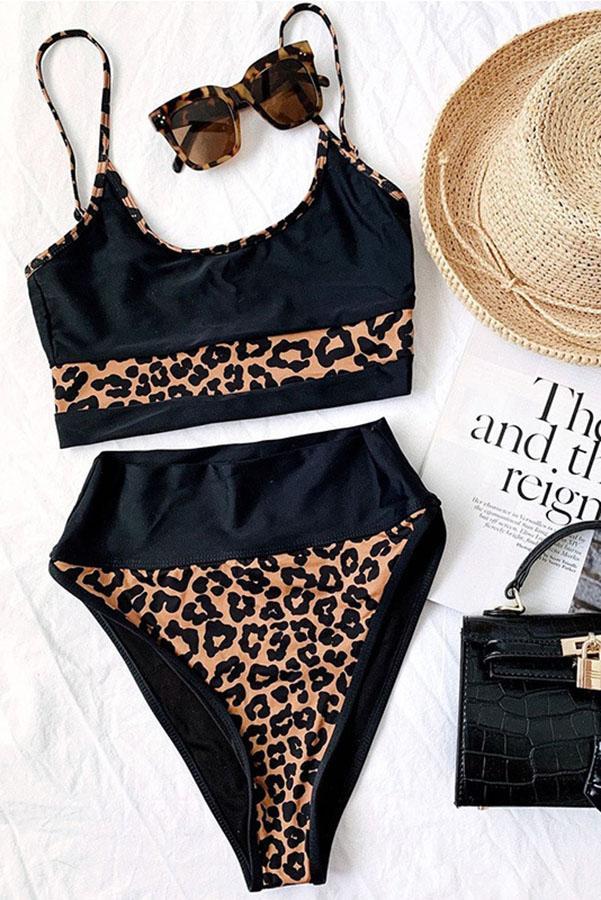 Sporty Leopard Print Split Bikini