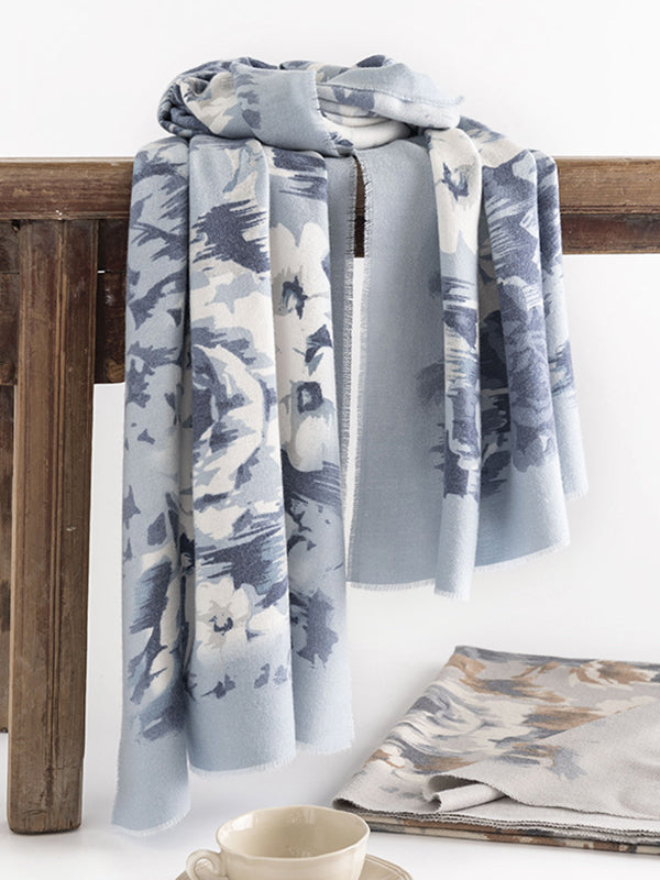 Flower Print Keep Warm Tasseled Shawl&Scarf