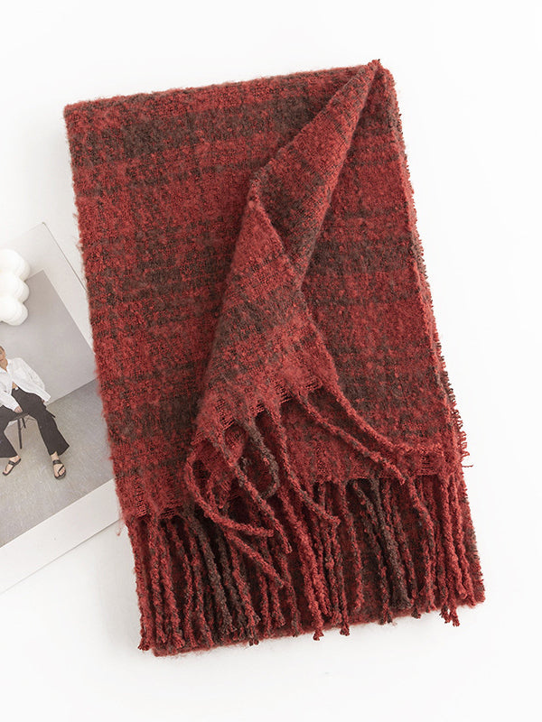 Keep Warm Plaid Tasseled Shawl&Scarf