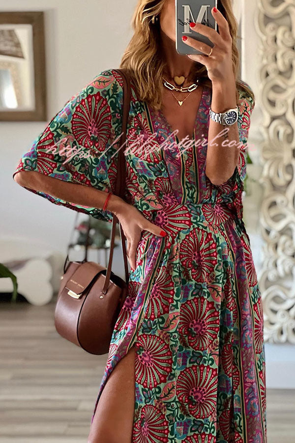 Bohemian Ways Batwing Sleeve Slit Maxi Dress