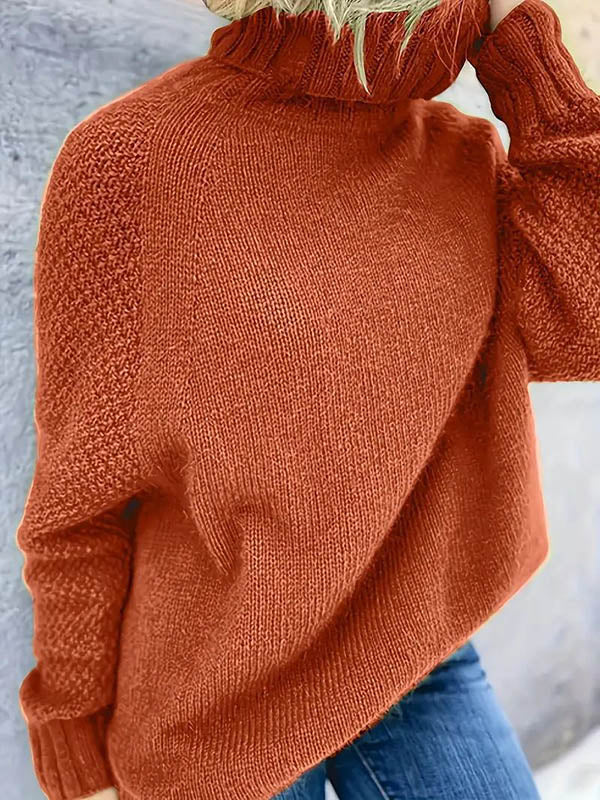 Long Sleeves Loose Solid Color High Neck Pullovers Sweater Tops