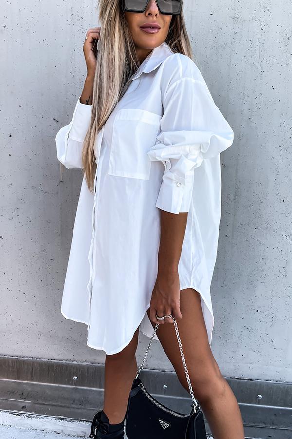 Never Easy Black/White Pocketed Shirt Dress