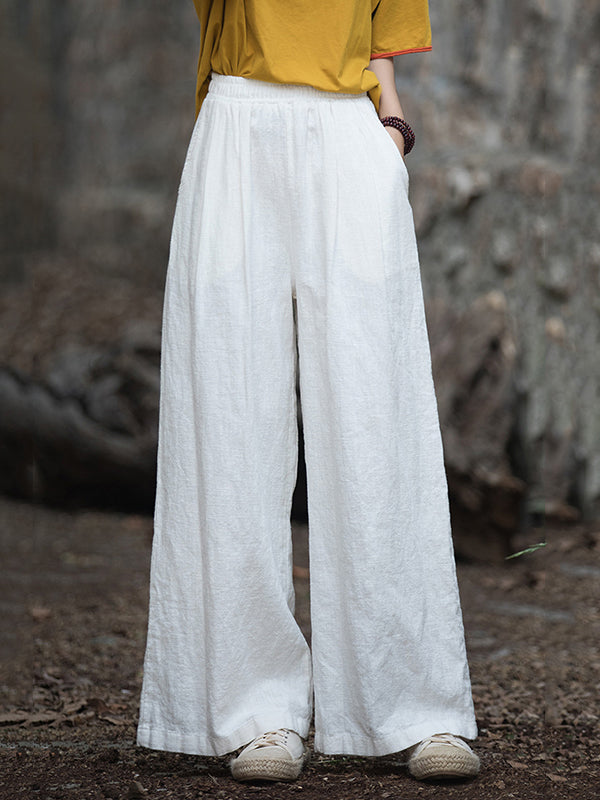 Loose Wide Leg Elasticity Pleated Pockets Solid Color Pants Trousers