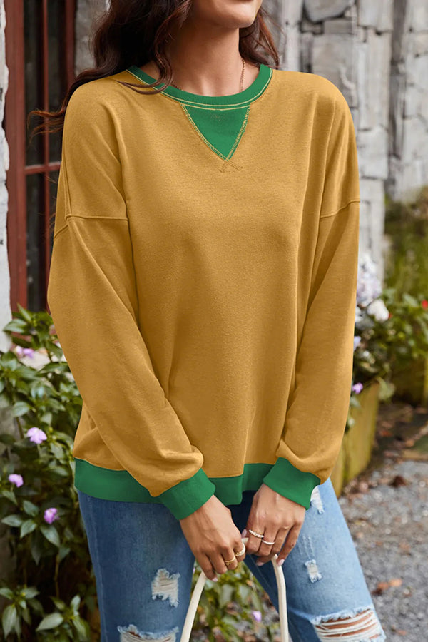 Stylishable Contrasting Color Loose Long-sleeved Relaxed Sweatshirt