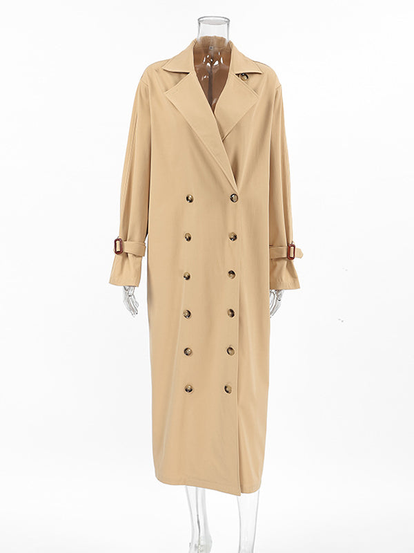 Long Sleeves Loose Split-Joint Lapel Outerwear Trench Coats