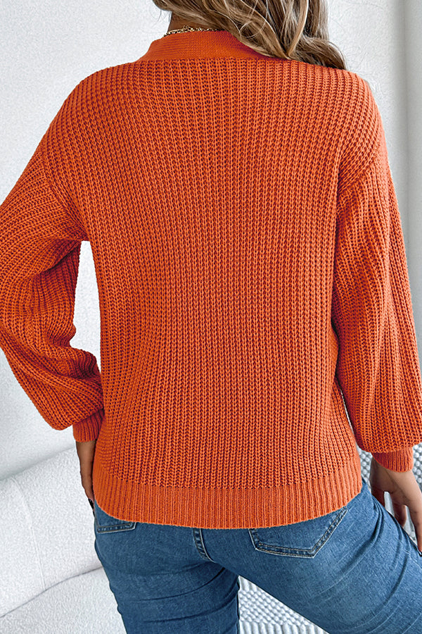 Casual Hollow V-neck Long-sleeved Knitted Sweater