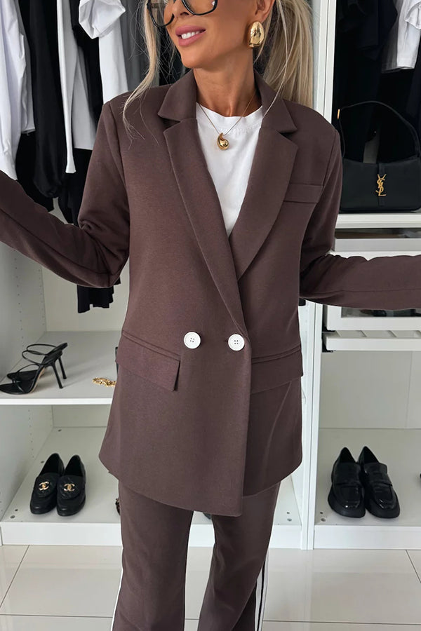 Modern Style Sporty Stripe Patchwork Lapel Relaxed Blazer