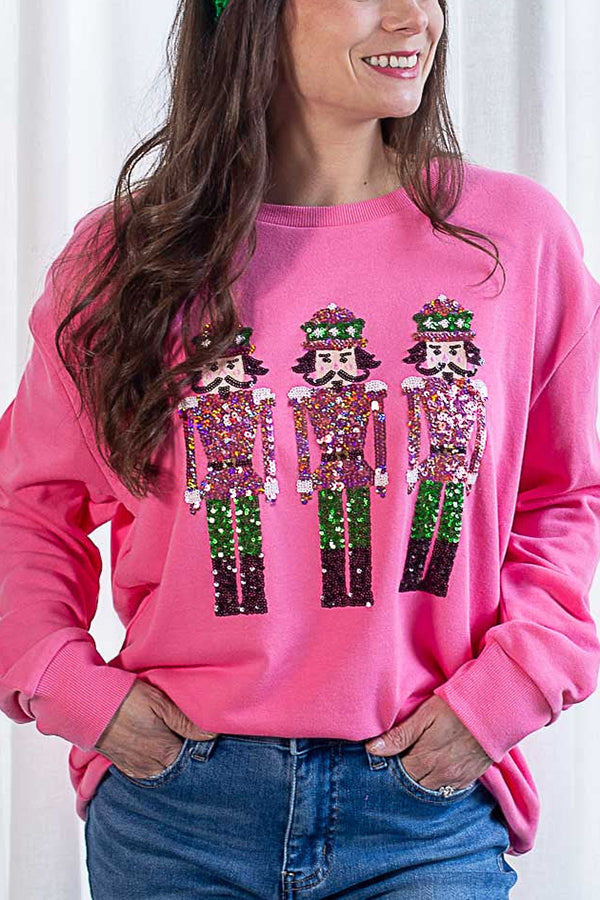 Christmas Guard Sequined Loose Casual Sweatshirt