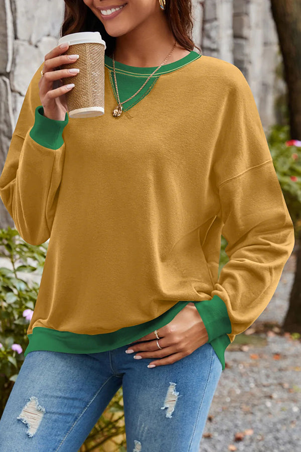 Stylishable Contrasting Color Loose Long-sleeved Relaxed Sweatshirt