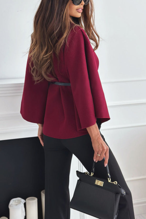 Elegant Moment Woolen Button Turtleneck Belted Oversized Cape