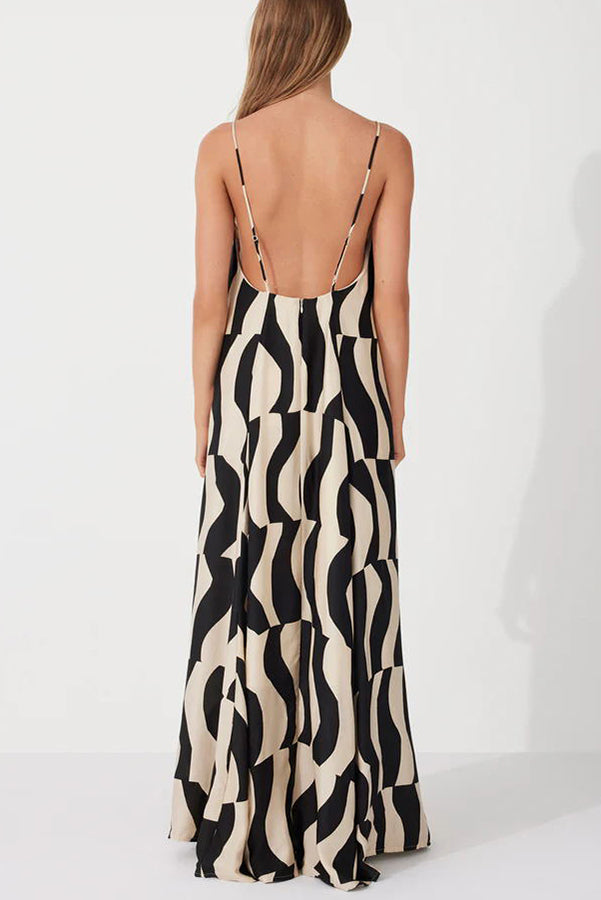 Flowing Elegance Geometric Print A-line Loose Maxi Dress