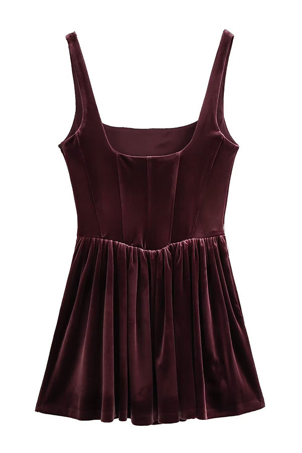 Solid Velvet Square Neck Slim Fit Mini Dress