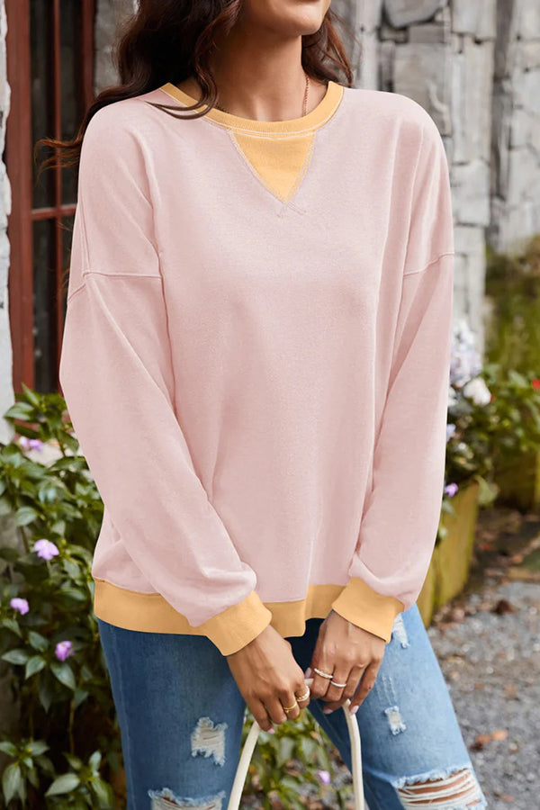 Stylishable Contrasting Color Loose Long-sleeved Relaxed Sweatshirt