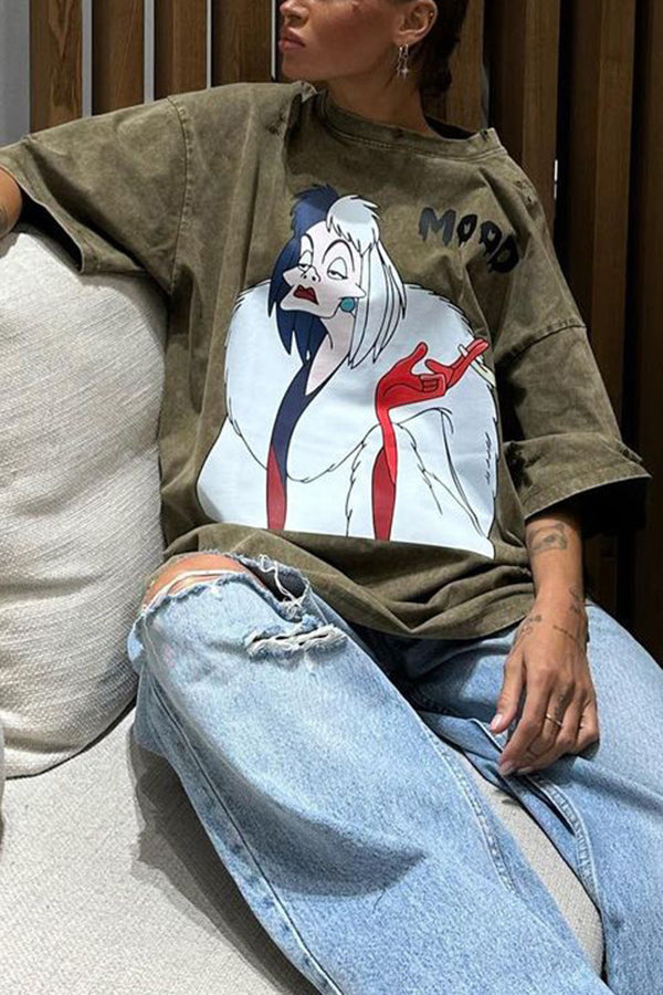 Halloween Anime Print Loose Relaxed Round Neck Short-sleeved T-shirt