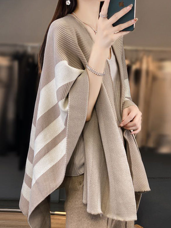 Contrast Color Striped Cape Shawl&Scarf