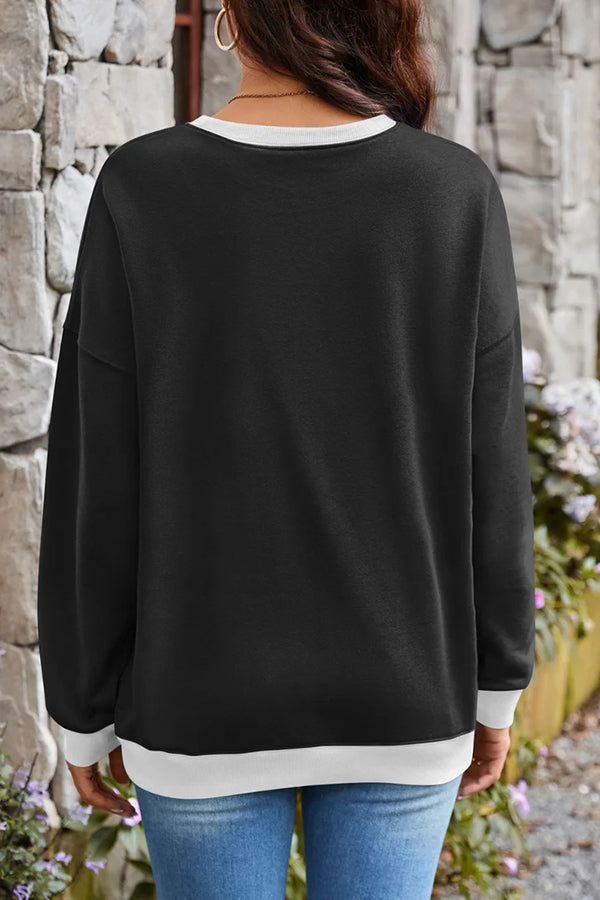 Stylishable Contrasting Color Loose Long-sleeved Relaxed Sweatshirt