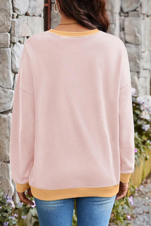 Fashionable Contrasting Color Loose Long-sleeved Casual Sweatshirt