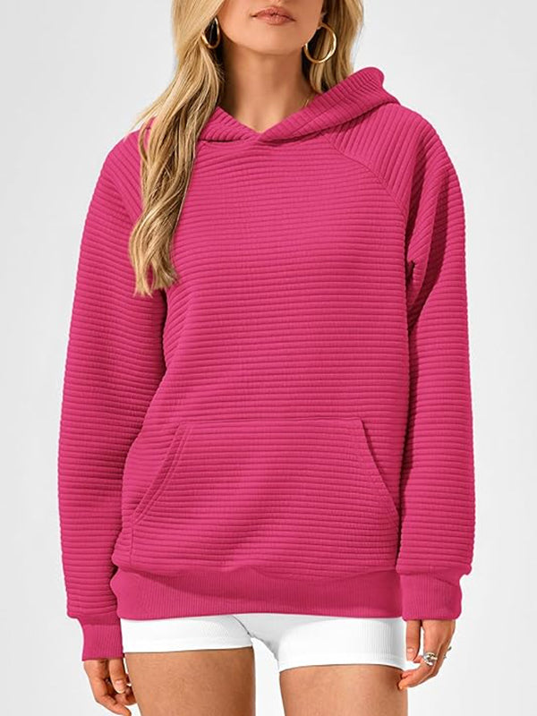 Hooded Long Sleeves Pockets Solid Color Split-Joint Hoodies Tops