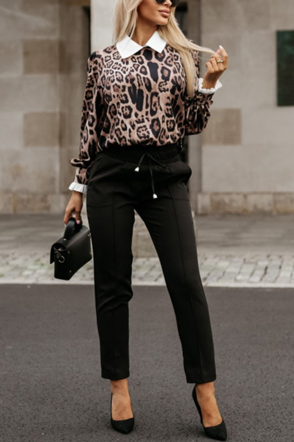 Leopard Print Lapel Long Sleeve Casual Shirt