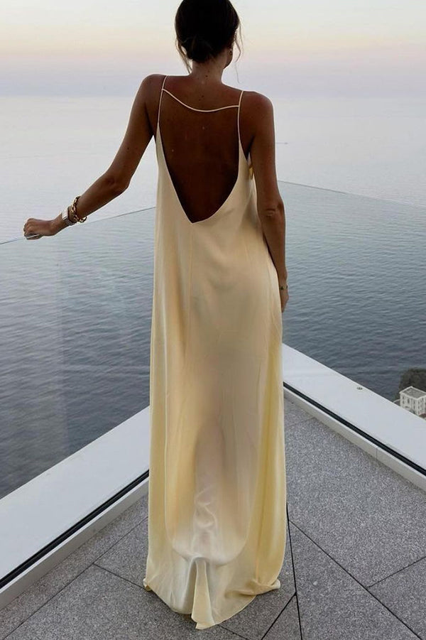 Sexy Satin Cutout Sling Backless Maxi Dress