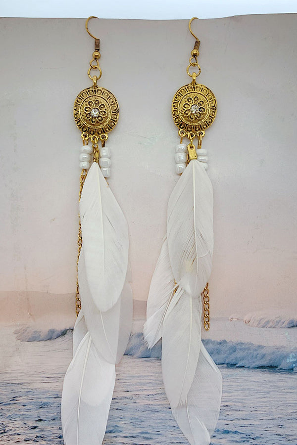 Vintage Chain Tassel Bohemian Feather Earrings