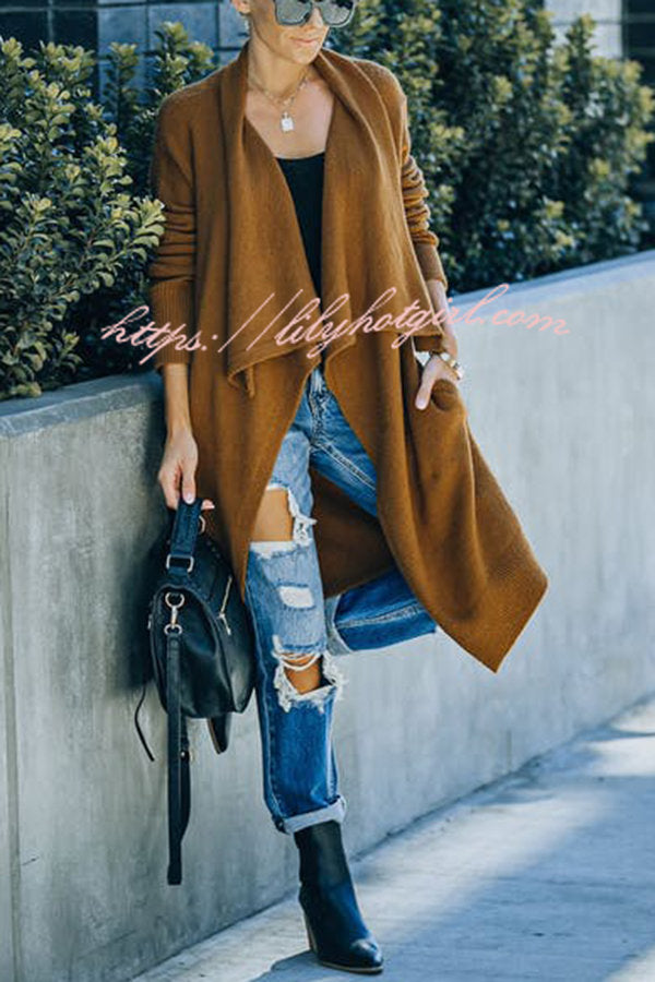 Fireside Pocketed Oversized Drape Neckline Knit Cardigan