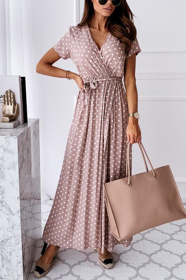 Free Falling Polka Dot Wrap Maxi Dress