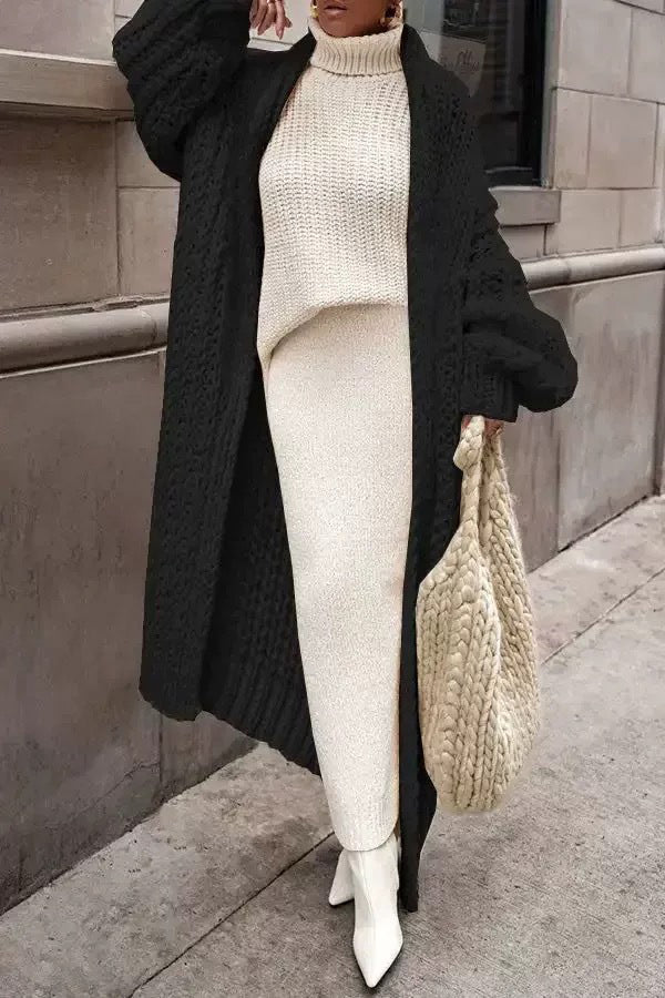 Embrace The Cold Solid Color Long Sleeve Knitted Loose Maxi Cardigan